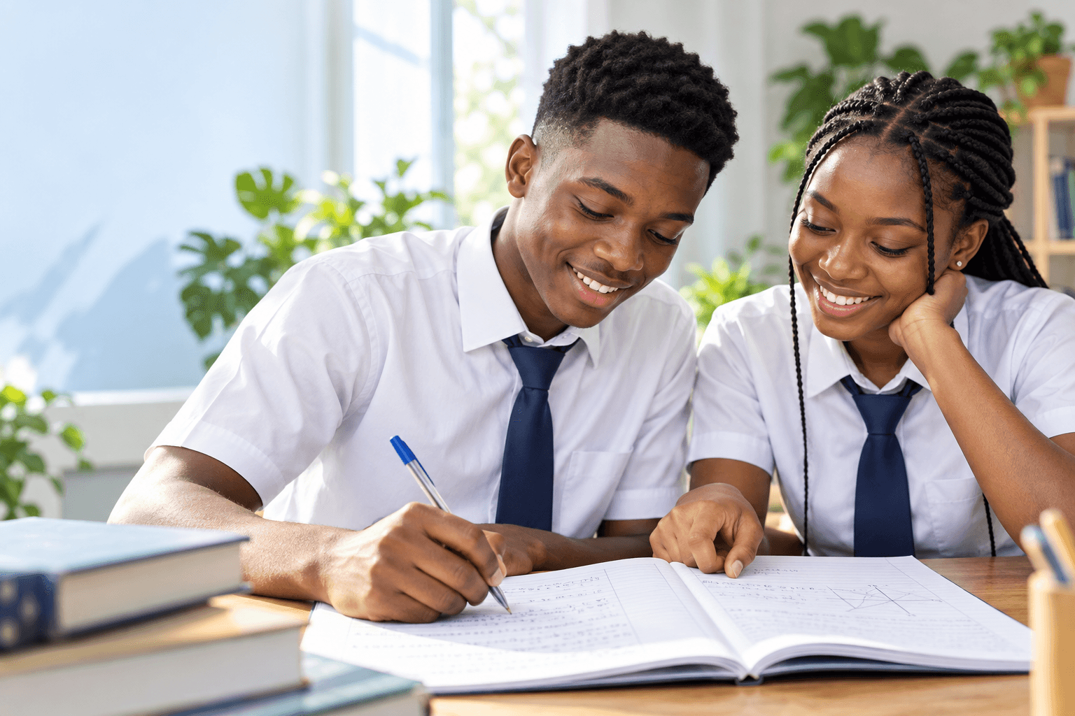 Two Ghanaian students studying mathematics together